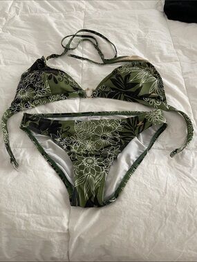 Catalina Olive Green Floral Bikini Set with Gold Accent